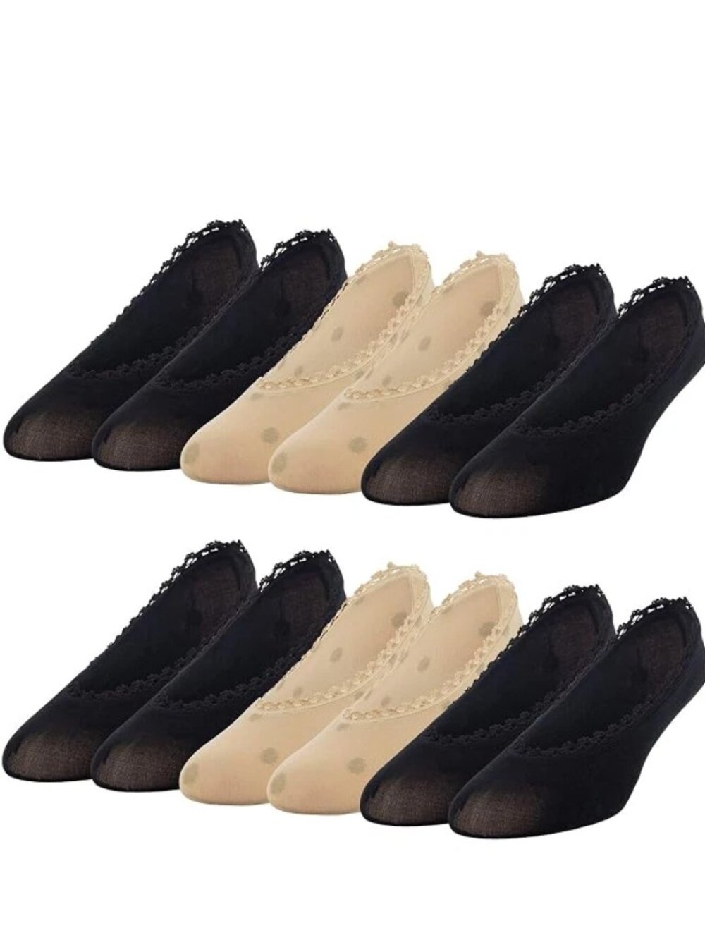 PEDS 6 PAIR 2 Packs Dot Pattern, Ultra Low Liner Socks Gel Tab Heel